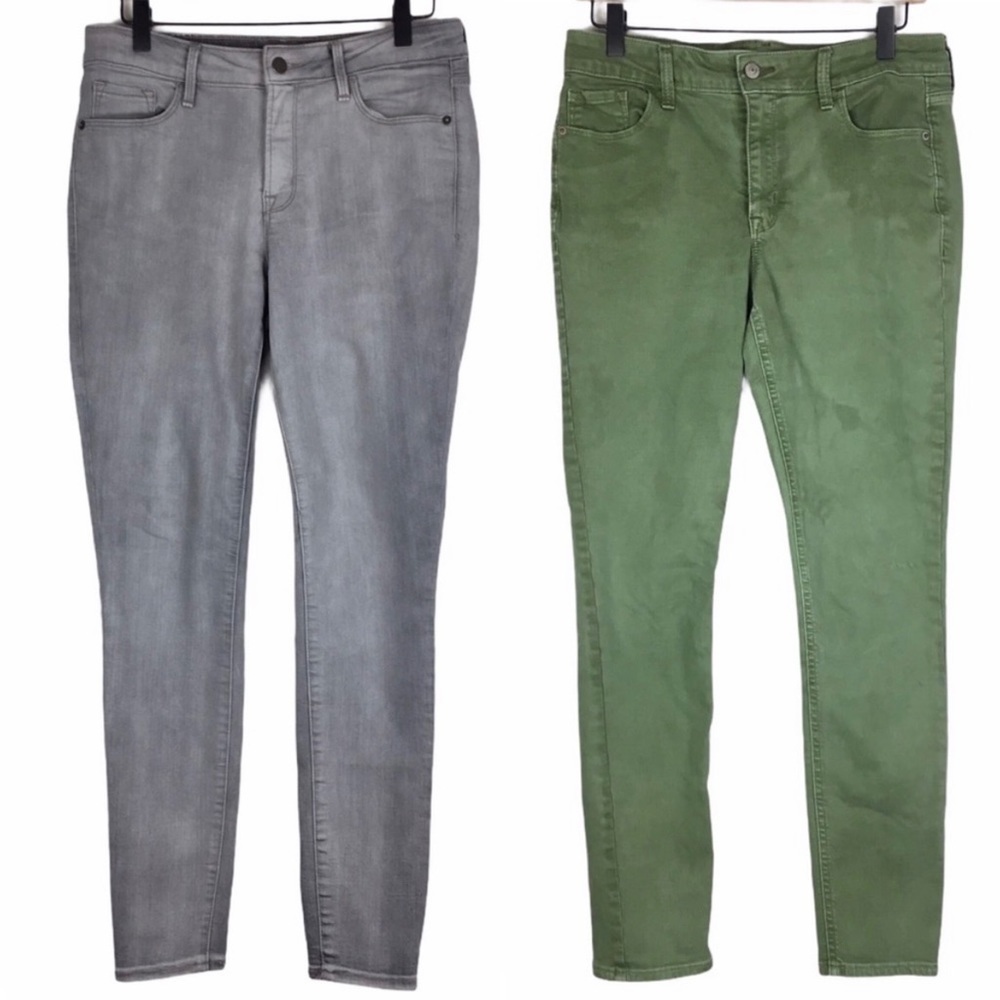 OLD NAVY Jeans 2 Pair Lot Super Skinny Rockstar Mid Rise Stretch Green Grey